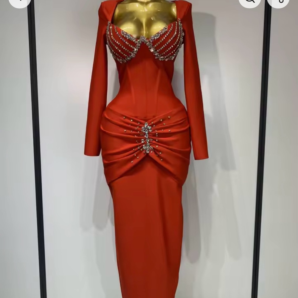Glamorous Red Maxi Dress with Embellishments